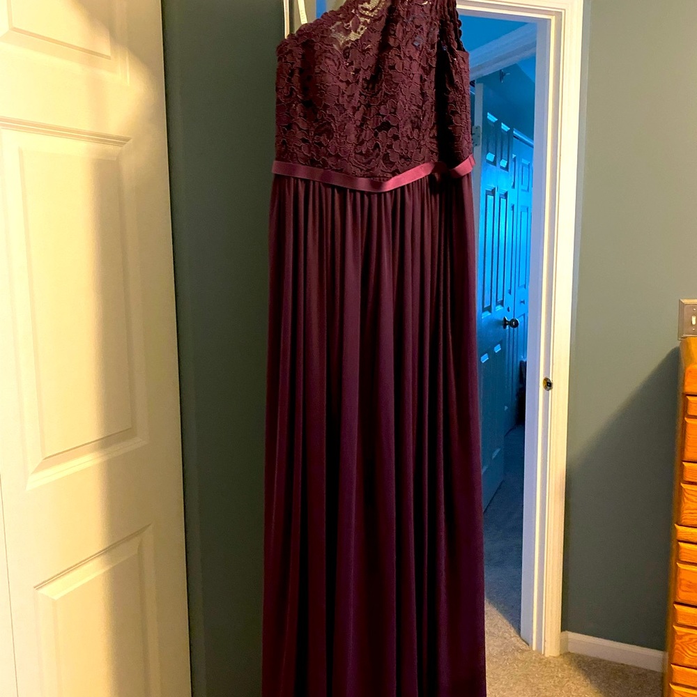 Purple Bridesmaids dress from David’s Bridal.